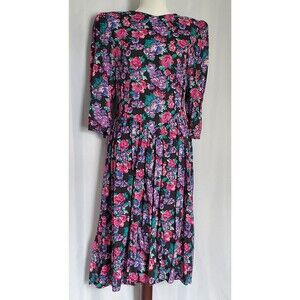Vintage 80s Floral tea dress cottagecore drop waist boho sz M